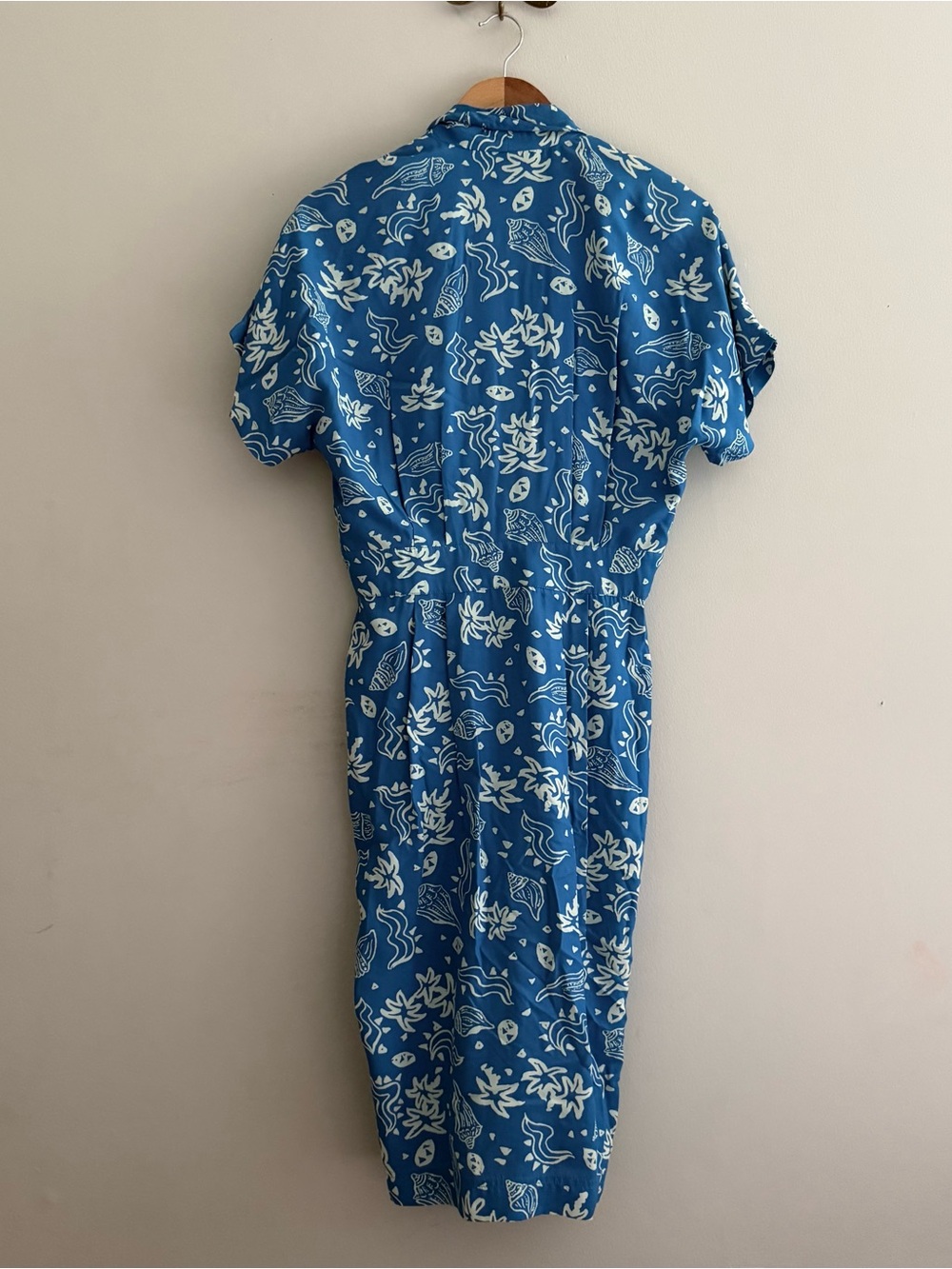 Vintage Seashell Tropical Print Blue Summer Midi Dress - Picture 7 of 7